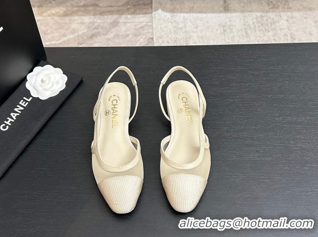 Trendy Design Chanel Mesh & Grosgrain Slingbacks Flat G31319 Ivory 2026