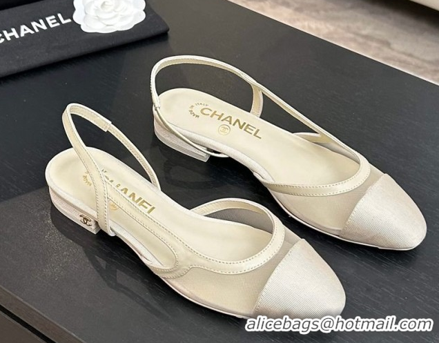 Trendy Design Chanel Mesh & Grosgrain Slingbacks Flat G31319 Ivory 2026