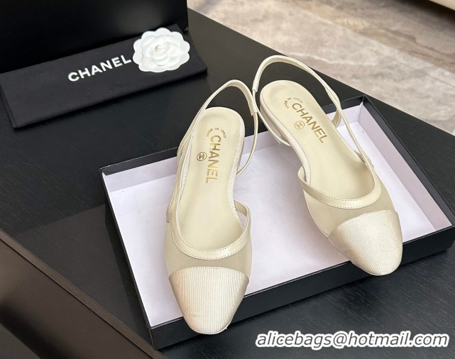 Trendy Design Chanel Mesh & Grosgrain Slingbacks Flat G31319 Ivory 2026