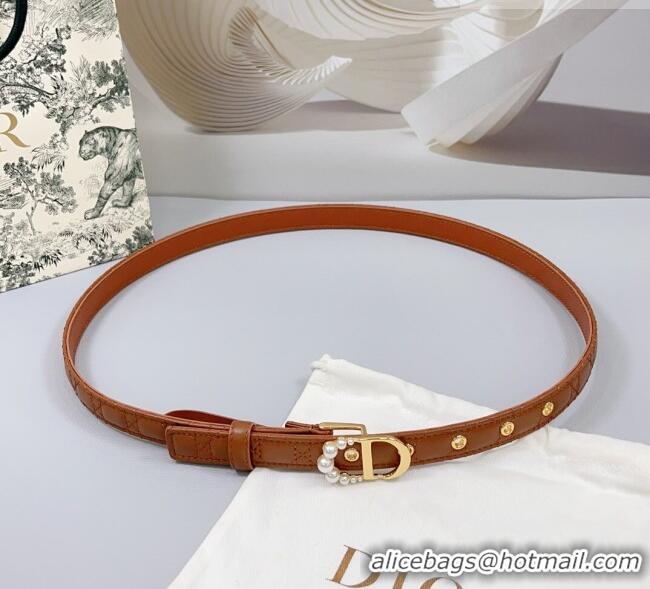 Promotional Dior Oblique Leather Belt 2cm with Pearls CD Buckle 0108 Brown/Gold 2025