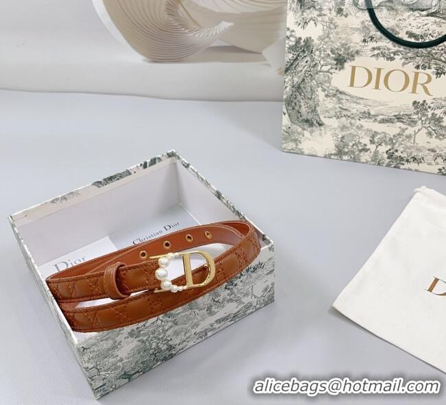 Promotional Dior Oblique Leather Belt 2cm with Pearls CD Buckle 0108 Brown/Gold 2025