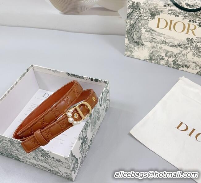 Promotional Dior Oblique Leather Belt 2cm with Pearls CD Buckle 0108 Brown/Gold 2025