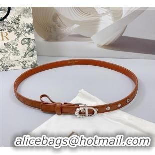 Best Quality Dior Oblique Leather Belt 2cm with Pearls CD Buckle 0108 Brown/Silver 2025