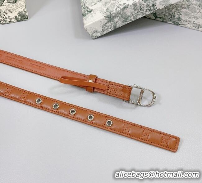 Best Quality Dior Oblique Leather Belt 2cm with Pearls CD Buckle 0108 Brown/Silver 2025