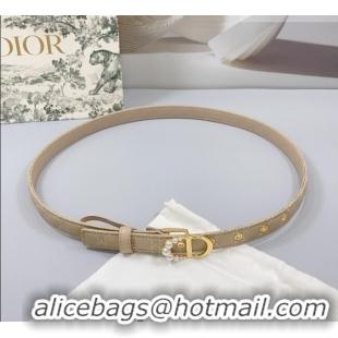 Top Quality Dior Oblique Leather Belt 2cm with Pearls CD Buckle 0108 Beige/Gold 2025