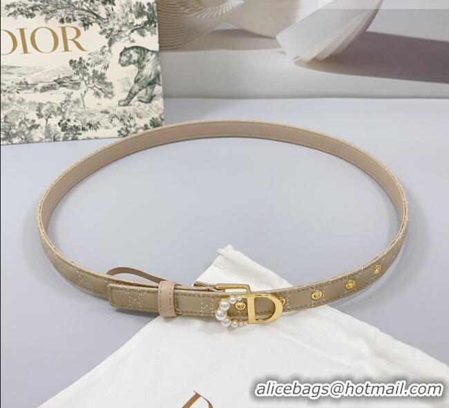 Top Quality Dior Oblique Leather Belt 2cm with Pearls CD Buckle 0108 Beige/Gold 2025