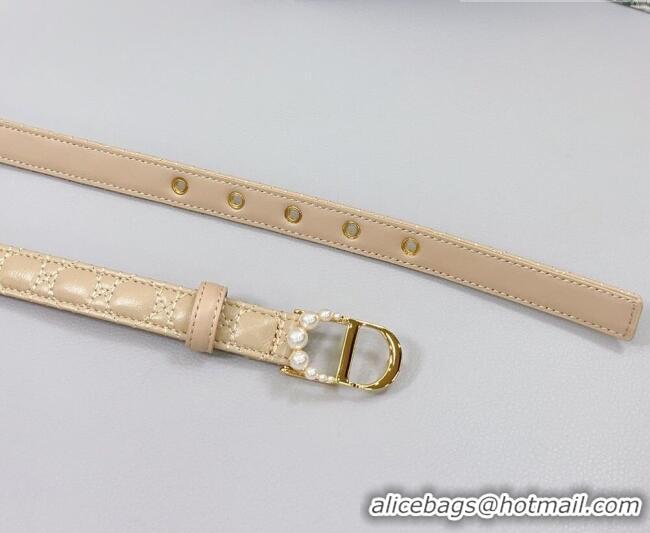Top Quality Dior Oblique Leather Belt 2cm with Pearls CD Buckle 0108 Beige/Gold 2025