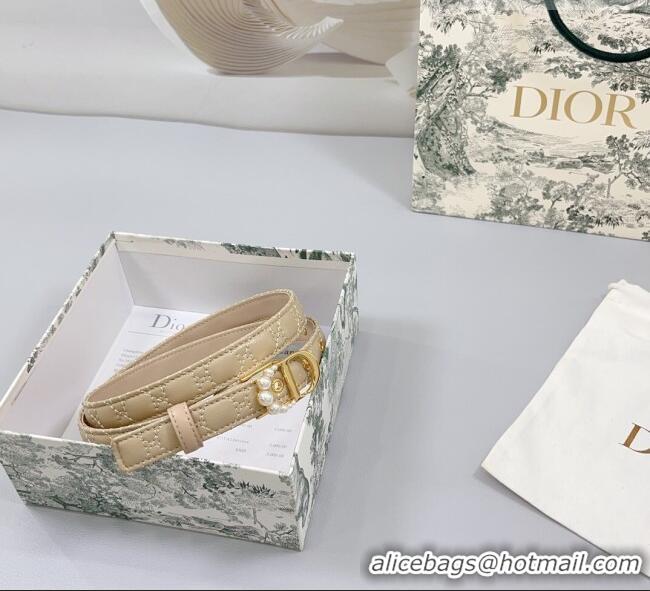 Top Quality Dior Oblique Leather Belt 2cm with Pearls CD Buckle 0108 Beige/Gold 2025