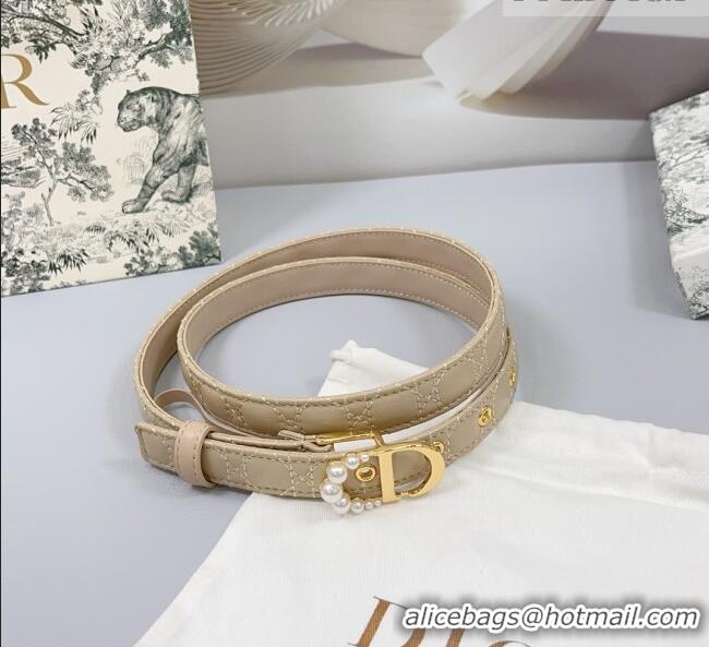 Top Quality Dior Oblique Leather Belt 2cm with Pearls CD Buckle 0108 Beige/Gold 2025