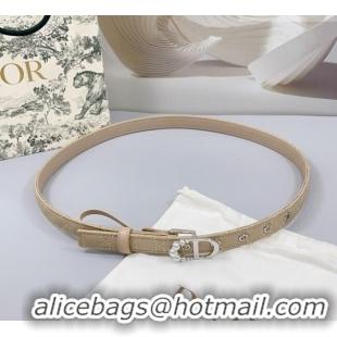 Luxury Discount Dior Oblique Leather Belt 2cm with Pearls CD Buckle 0108 Beige/Silver 2025