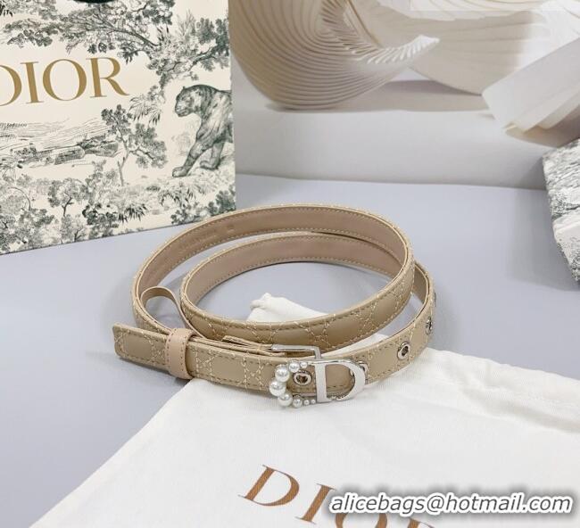 Luxury Discount Dior Oblique Leather Belt 2cm with Pearls CD Buckle 0108 Beige/Silver 2025