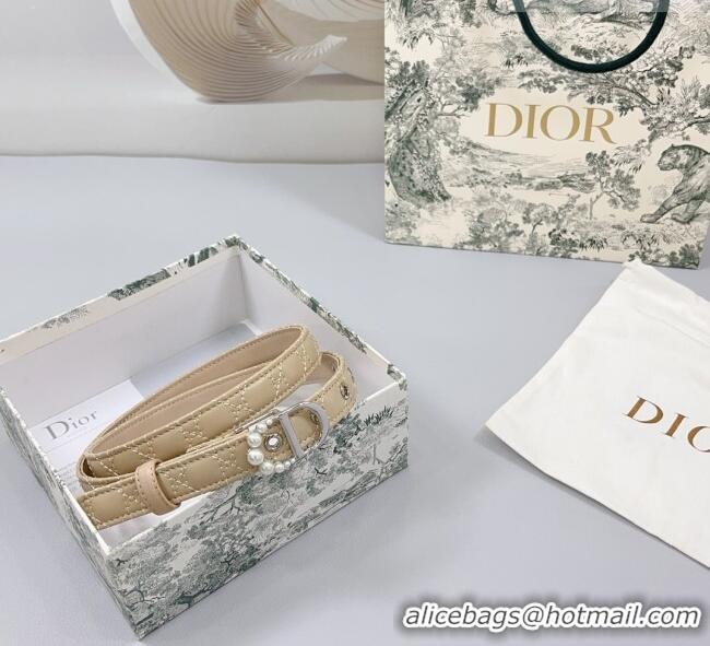 Luxury Discount Dior Oblique Leather Belt 2cm with Pearls CD Buckle 0108 Beige/Silver 2025