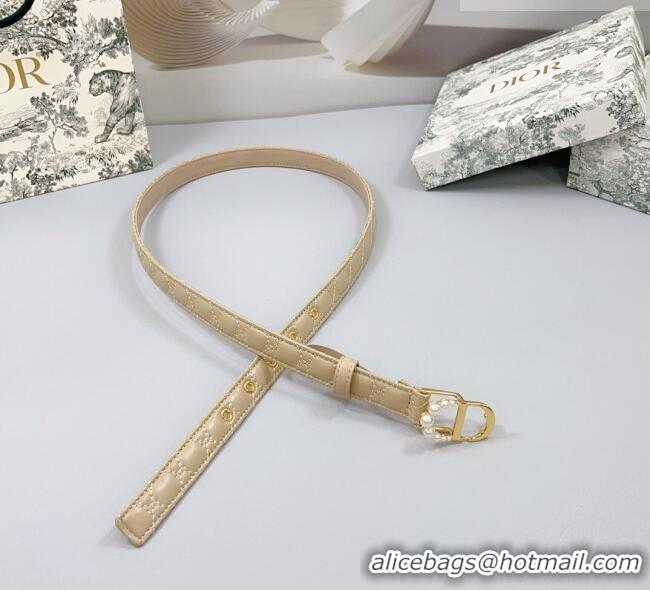 Luxury Discount Dior Oblique Leather Belt 2cm with Pearls CD Buckle 0108 Beige/Silver 2025