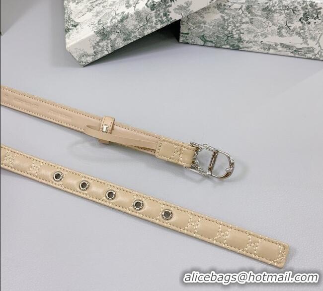 Luxury Discount Dior Oblique Leather Belt 2cm with Pearls CD Buckle 0108 Beige/Silver 2025