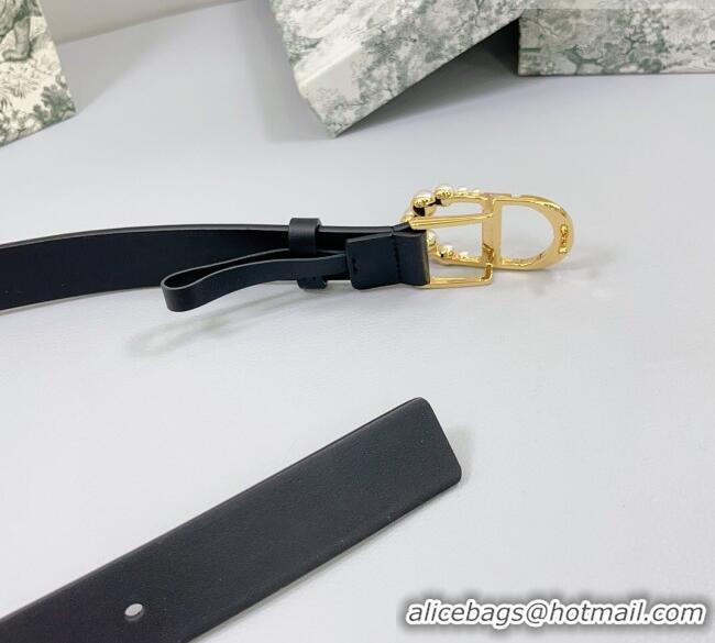 Luxury Discount Dior Calfskin Leather Belt 3cm with Pearls CD Buckle 0108 Black/Gold 2025