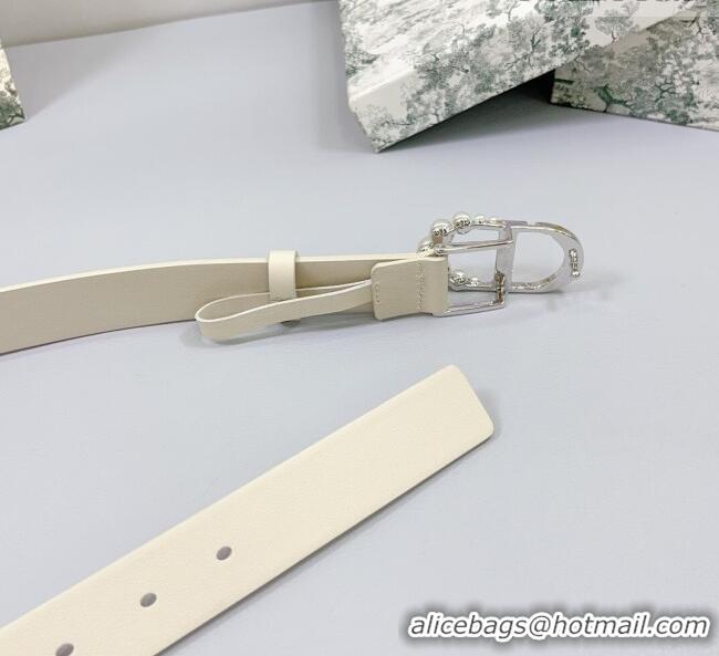 Unique Style Dior Calfskin Leather Belt 3cm with Pearls CD Buckle 0108 Ivory White/Silver 2025