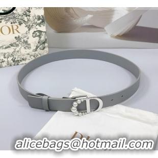 Buy Fashionable Dior Calfskin Leather Belt 3cm with Pearls CD Buckle 0108 Grey 2025