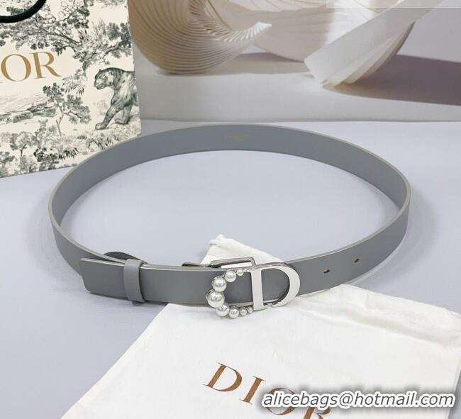 Buy Fashionable Dior Calfskin Leather Belt 3cm with Pearls CD Buckle 0108 Grey 2025