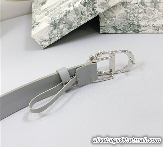 Buy Fashionable Dior Calfskin Leather Belt 3cm with Pearls CD Buckle 0108 Grey 2025
