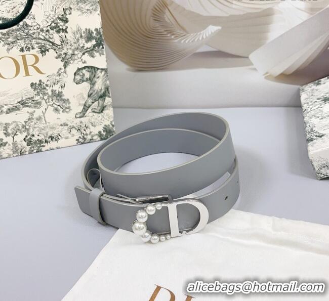 Buy Fashionable Dior Calfskin Leather Belt 3cm with Pearls CD Buckle 0108 Grey 2025