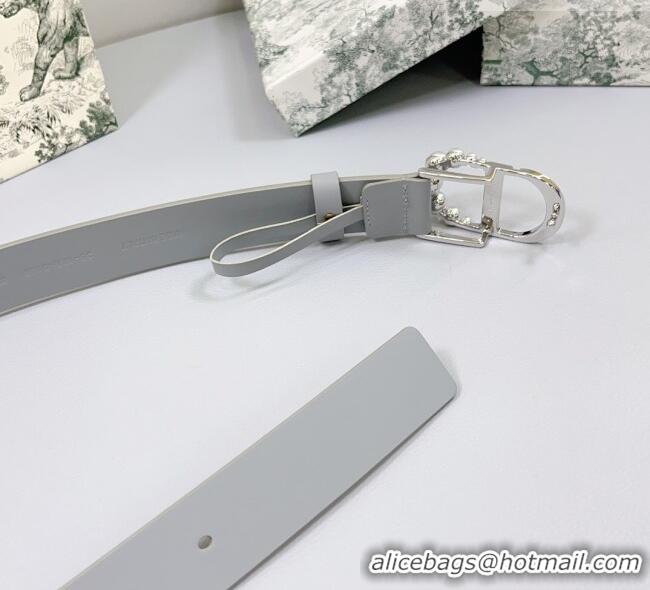 Buy Fashionable Dior Calfskin Leather Belt 3cm with Pearls CD Buckle 0108 Grey 2025