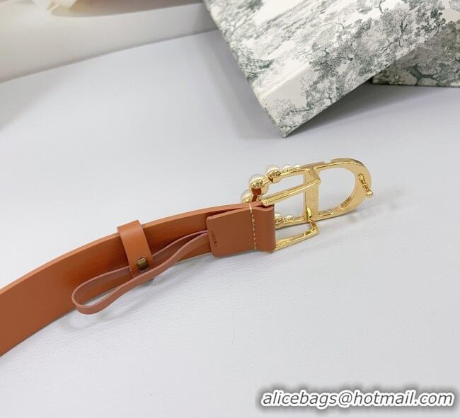 Trendy Design Dior Calfskin Leather Belt 3cm with Pearls CD Buckle 0108 Brown 2025