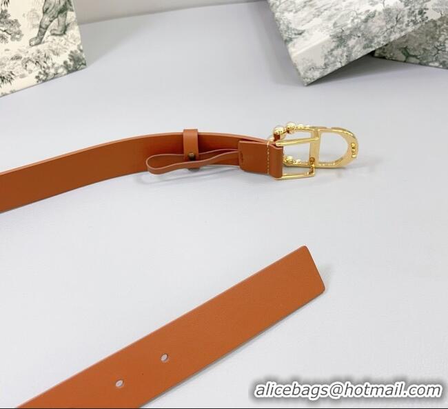 Trendy Design Dior Calfskin Leather Belt 3cm with Pearls CD Buckle 0108 Brown 2025
