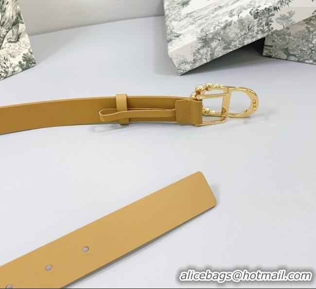 Reasonable Price Dior Calfskin Leather Belt 3cm with Pearls CD Buckle 0108 Apricot 2025