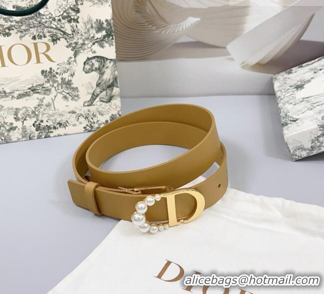 Reasonable Price Dior Calfskin Leather Belt 3cm with Pearls CD Buckle 0108 Apricot 2025