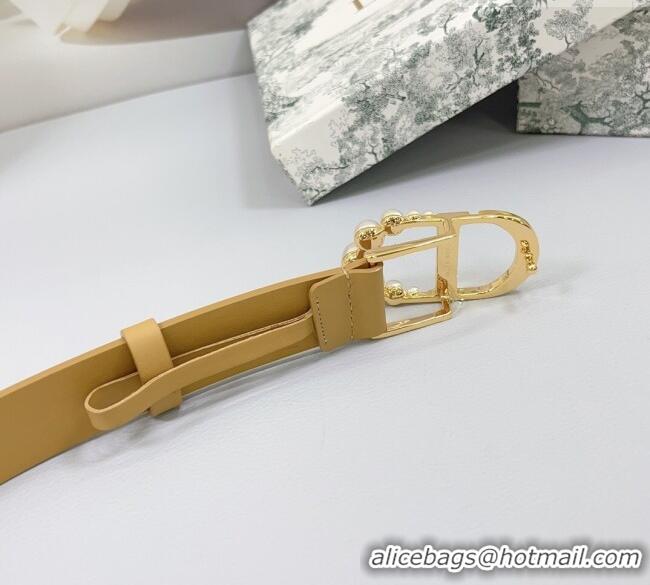 Reasonable Price Dior Calfskin Leather Belt 3cm with Pearls CD Buckle 0108 Apricot 2025