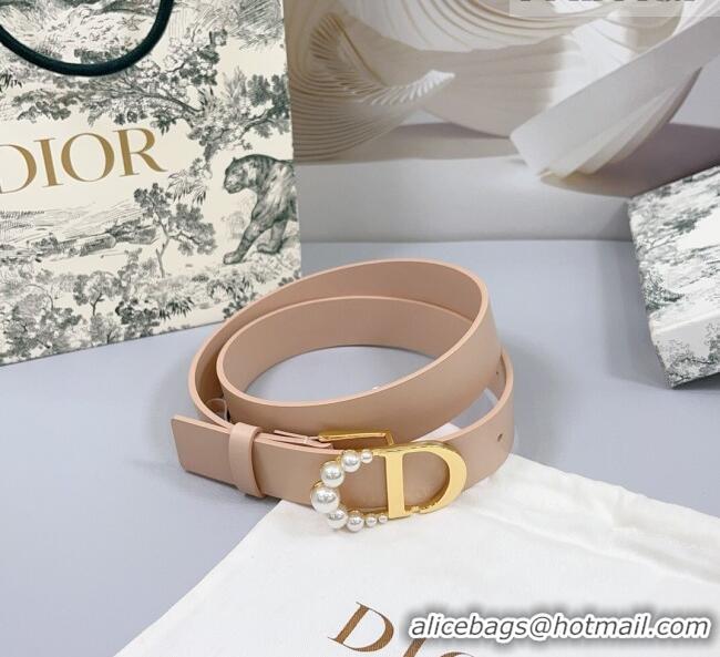Top Design Dior Calfskin Leather Belt 3cm with Pearls CD Buckle 0108 Light Pink 2025