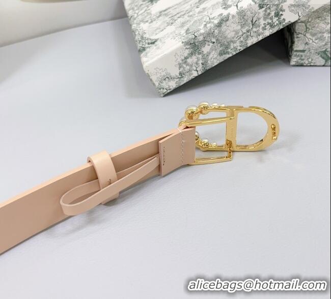 Top Design Dior Calfskin Leather Belt 3cm with Pearls CD Buckle 0108 Light Pink 2025