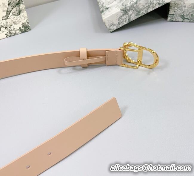 Top Design Dior Calfskin Leather Belt 3cm with Pearls CD Buckle 0108 Light Pink 2025