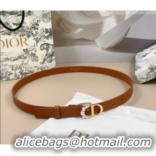 Promotional Dior Calfskin Leather Belt 2cm with Pearls CD Buckle 0108 Brown/Gold 2025
