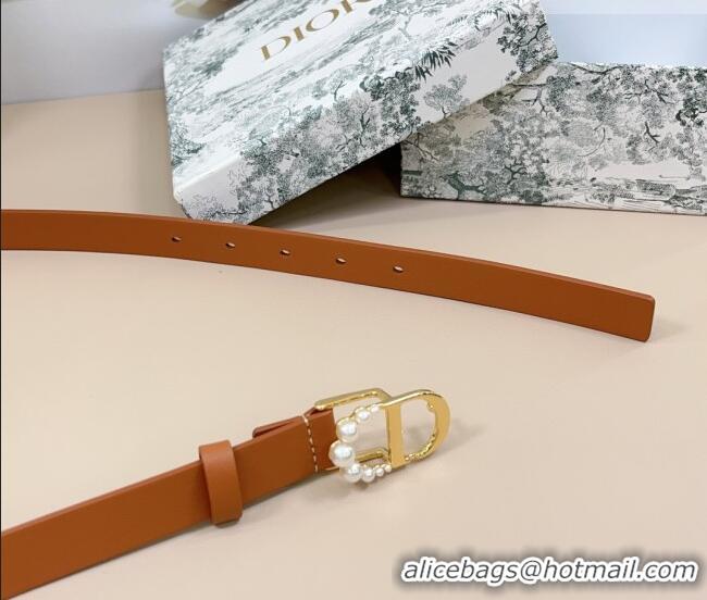 Promotional Dior Calfskin Leather Belt 2cm with Pearls CD Buckle 0108 Brown/Gold 2025