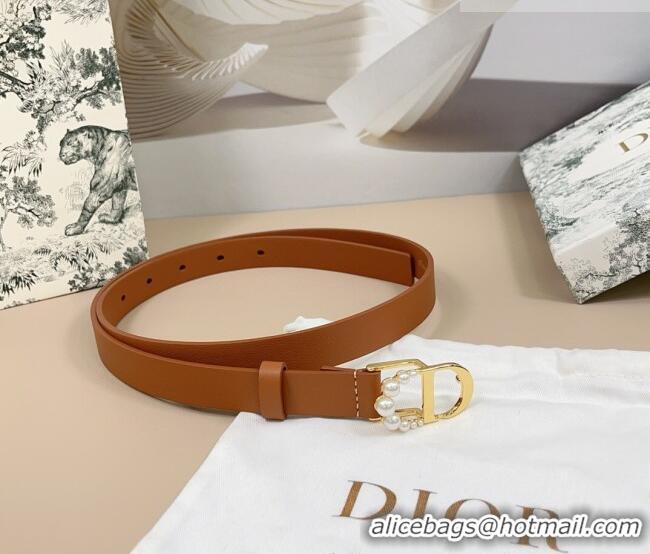 Promotional Dior Calfskin Leather Belt 2cm with Pearls CD Buckle 0108 Brown/Gold 2025