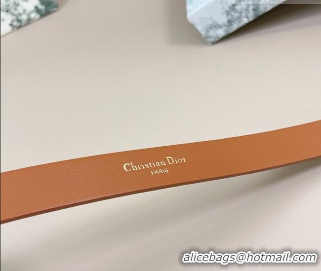 Promotional Dior Calfskin Leather Belt 2cm with Pearls CD Buckle 0108 Brown/Gold 2025