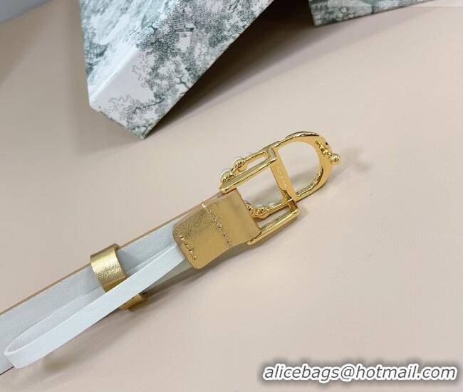 Famous Brand Dior Calfskin Leather Belt 2cm with Pearls CD Buckle 0108 Gold/White 2025