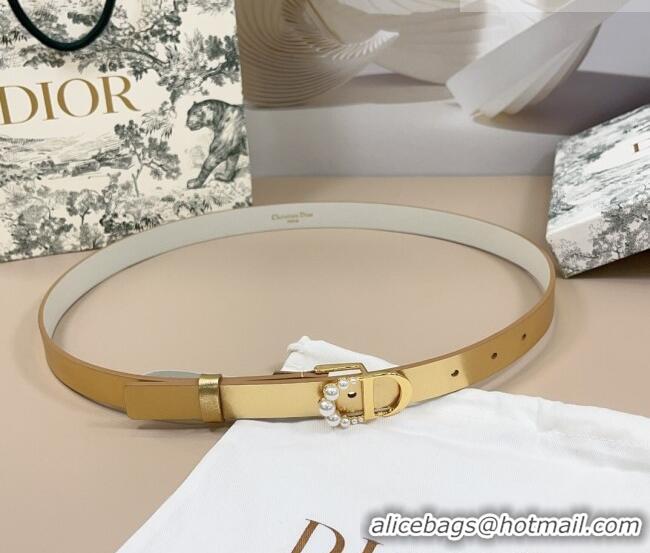 Famous Brand Dior Calfskin Leather Belt 2cm with Pearls CD Buckle 0108 Gold/White 2025