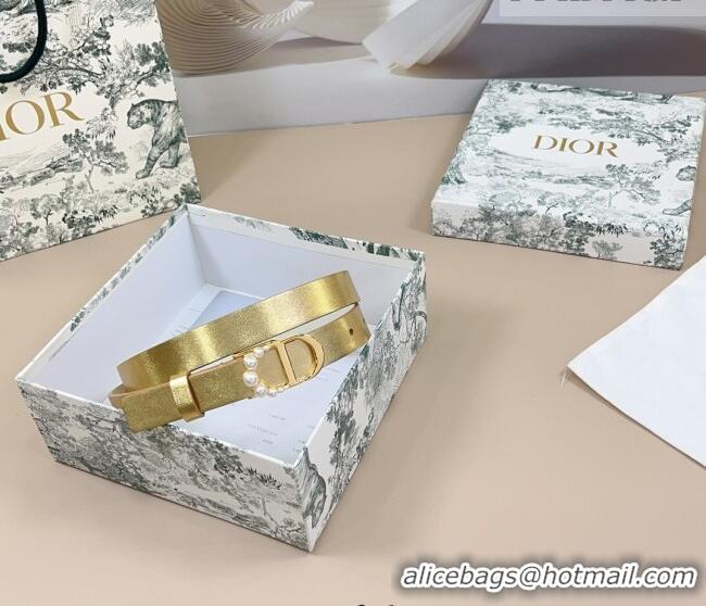 Famous Brand Dior Calfskin Leather Belt 2cm with Pearls CD Buckle 0108 Gold/White 2025