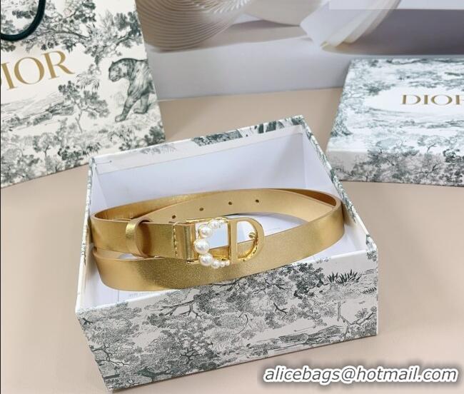 New Design Dior Calfskin Leather Belt 2cm with Pearls CD Buckle 0108 Gold-Tone 2025