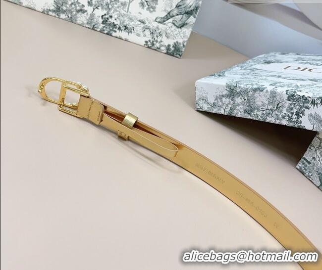 New Design Dior Calfskin Leather Belt 2cm with Pearls CD Buckle 0108 Gold-Tone 2025