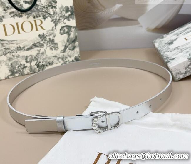 Shop Discount Dior Calfskin Leather Belt 2cm with Pearls CD Buckle 0108 Silver-Tone 2025