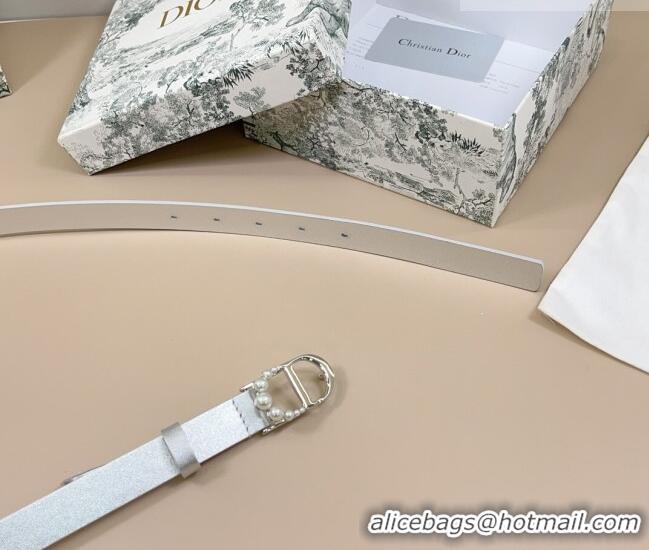 Shop Discount Dior Calfskin Leather Belt 2cm with Pearls CD Buckle 0108 Silver-Tone 2025
