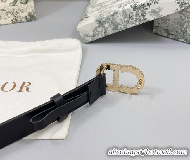 Inexpensive Dior Calfskin Leather Belt 3cm with Strass CD Buckle 0108 Black/Gold 2025