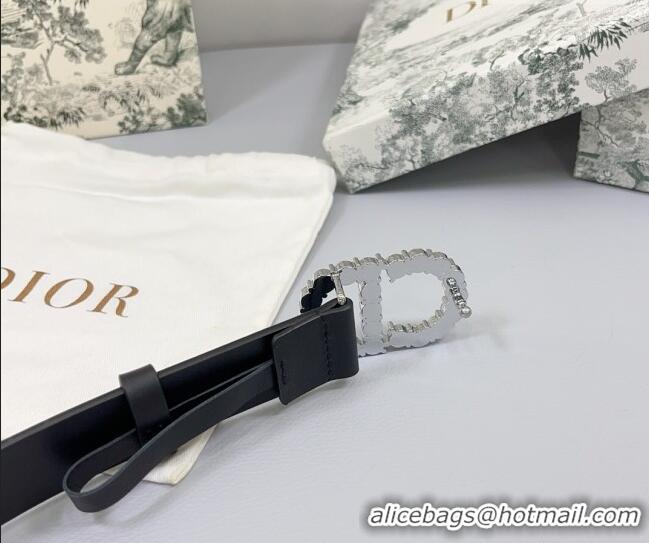 Famous Brand Dior Calfskin Leather Belt 3cm with Strass CD Buckle 0108 Black/Silver 2025