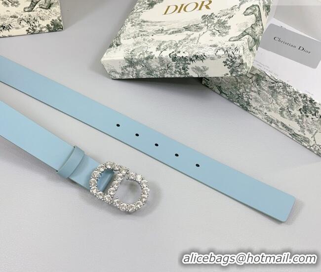 Well Crafted Dior Calfskin Leather Belt 3cm with Strass CD Buckle 0108 Light Blue 2025