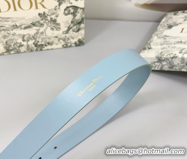 Well Crafted Dior Calfskin Leather Belt 3cm with Strass CD Buckle 0108 Light Blue 2025