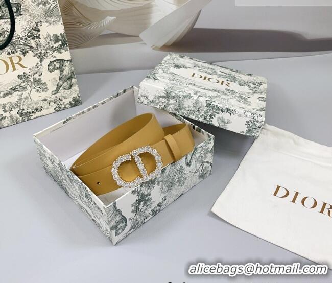 Traditional Specials Dior Calfskin Leather Belt 3cm with Strass CD Buckle 0108 Apricot 2025