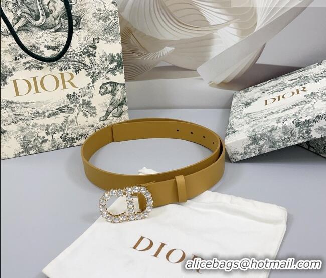 Traditional Specials Dior Calfskin Leather Belt 3cm with Strass CD Buckle 0108 Apricot 2025